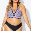 Printed Self-tie Halter Straps Bikini Top