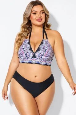 Printed Self-tie Halter Straps Bikini Top