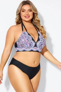 Printed Self-tie Halter Straps Bikini Top -Bikini Bliss Shop b debk002006 5