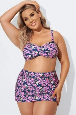 Purple Floral Twist Front Bandeau Bikini Set -Bikini Bliss Shop b debk003003 3