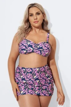 Purple Floral Twist Front Bandeau Bikini Set -Bikini Bliss Shop b debk003003 4