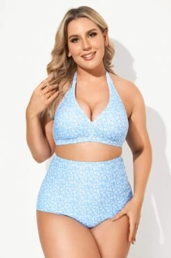 Blue Floral High Waist Bikini Set For Lady -Bikini Bliss Shop b debk005005 3