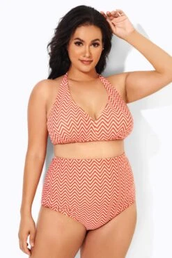 Wave Pattern Halter High Waist Bikini Top
