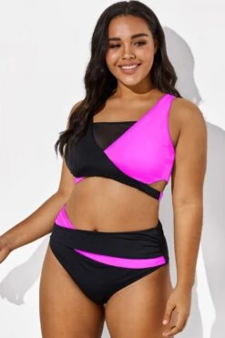Black Pink Colorblock Wrap Mesh Bikini Top -Bikini Bliss Shop b debk015004 44