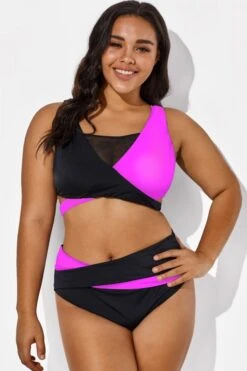 Black Pink Colorblock Wrap Mesh Bikini Top -Bikini Bliss Shop b debk015004 66