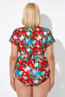 Flower Printed V-neck Bikini Top With Sleeves -Bikini Bliss Shop b debk050003 2