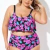Flower Print Ruffle Scoop Neck Bikini Top
