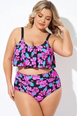 Featured Products 23 Flower Print Ruffle Scoop Neck Bikini Top