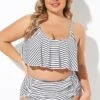 Black And White Stripes Scoop Neck Bikini Top