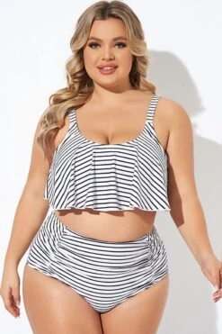 Black And White Stripes Scoop Neck Bikini Top -Bikini Bliss Shop b debk063008 4