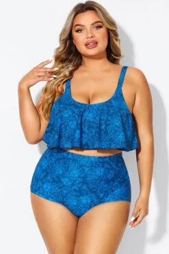 Navy Blue Floral Print Hem Bikini Top -Bikini Bliss Shop b debk063010 4