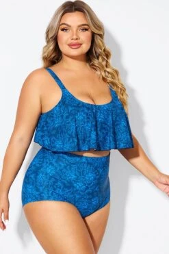 Navy Blue Floral Print Hem Bikini Top -Bikini Bliss Shop b debk063010 6