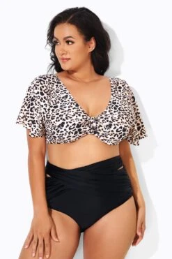 Cheetah Print V-neckline Crop Lady Bikini Top