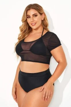 Black Sexy Women Mesh Crop Bikini Top -Bikini Bliss Shop b debk068001 2