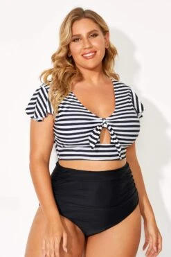 Black & White Stripe Retro Women Bikini Top -Bikini Bliss Shop b debk072001 2
