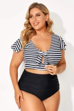 Black & White Stripe Retro Women Bikini Top -Bikini Bliss Shop b debk072001 3