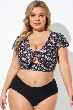 Classic Floral Print Knot Front Women Bikini Top -Bikini Bliss Shop b debk072004 5