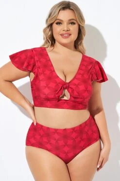 Red Geometric Interwoven Print Bikini Top -Bikini Bliss Shop b debk072005 6