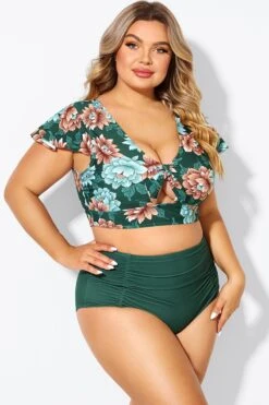 Floral Print Retro Women Bikini Top With Sleeves -Bikini Bliss Shop b debk072006 1
