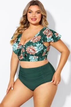 Floral Print Retro Women Bikini Top With Sleeves -Bikini Bliss Shop b debk072006 6