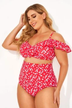 Red Floral Ruffled Underwire Women Bikini Top -Bikini Bliss Shop b debk073001 2