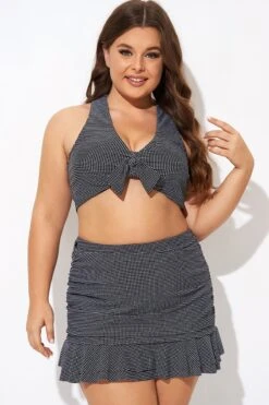 Black Checkers Pattern Knot Bikini Top -Bikini Bliss Shop b debk075002 5