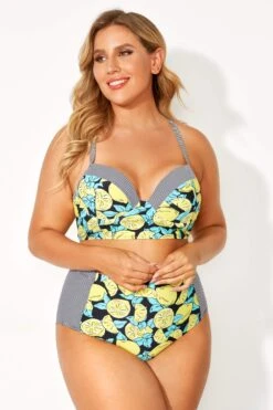 Lemon Print & Striped Bust Support Bikini Top -Bikini Bliss Shop b debk077001 4