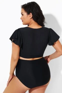 Black Flutter-Sleeve Elegant Swim Bikini Top -Bikini Bliss Shop b debk092001 4