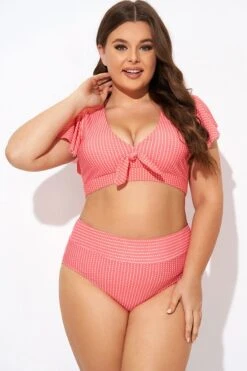 Featured Products 15 Starfish Coral Dots Flutter Sleeve Swim Bikini Top