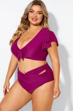 Purple Flutter Sleeve Elegant Swim Bikini Top -Bikini Bliss Shop b debk092005 4