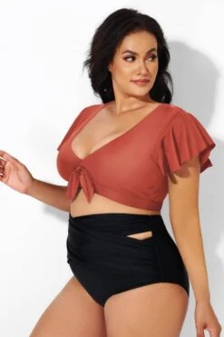 Orange Flutter Sleeve Tie Front Swim Bikini Top -Bikini Bliss Shop b debk092006 33