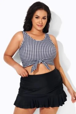 Black & White Gingham Knotted Crop Bikini Top -Bikini Bliss Shop b debk095001 2
