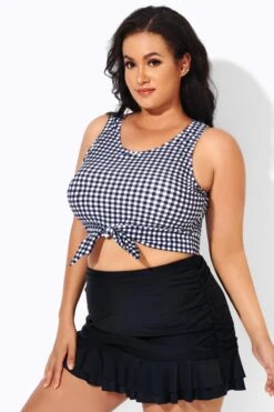 Black & White Gingham Knotted Crop Bikini Top -Bikini Bliss Shop b debk095001 4