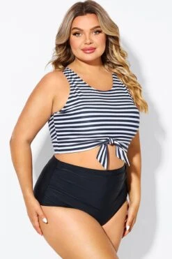 Black & White Striped Knotted Crop Bikini Top -Bikini Bliss Shop b debk095002 6