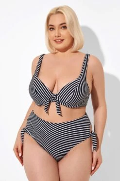 Black Stripes Knot Front Underwire Bikini Top -Bikini Bliss Shop b debk098001 4