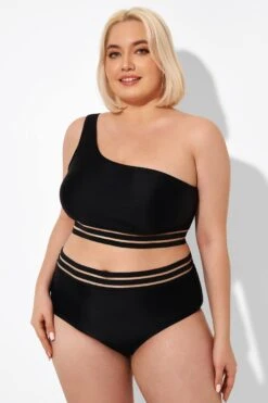 Black Mesh One Shoulder Backless Bikini Top