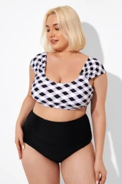 Black & White Gingham Bikini Top With Sleeves -Bikini Bliss Shop b debk103001 3