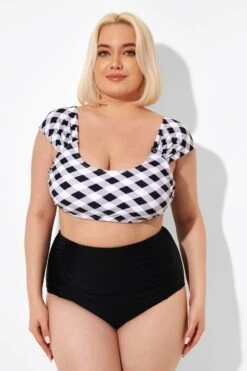 Black & White Gingham Bikini Top With Sleeves -Bikini Bliss Shop b debk103001 4