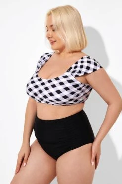 Black & White Gingham Bikini Top With Sleeves -Bikini Bliss Shop b debk103001 5