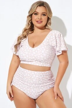 Floral Print V-neck Flutter Sleeve Bikini Top -Bikini Bliss Shop b debk108002 5