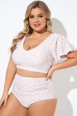 Floral Print V-neck Flutter Sleeve Bikini Top -Bikini Bliss Shop b debk108002 6