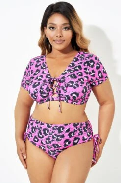 Sexy Pink Leopard Print Lace Up Bikini Top -Bikini Bliss Shop b debk109001 3 1
