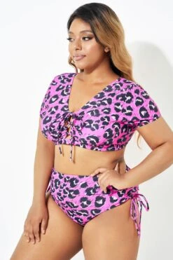 Sexy Pink Leopard Print Lace Up Bikini Top -Bikini Bliss Shop b debk109001 4 1