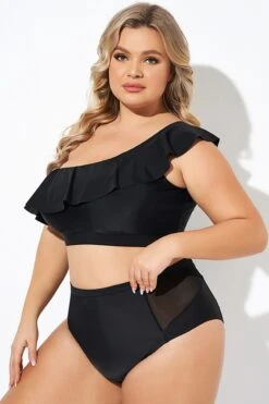 Black Ruffle One Shoulder Swim Bikini Top -Bikini Bliss Shop b debk137001 4