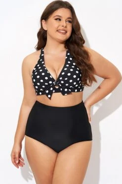 Polka Dot V Neck Front Knot Bikini Top -Bikini Bliss Shop b debk139001 4