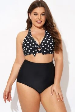 Polka Dot V Neck Front Knot Bikini Top -Bikini Bliss Shop b debk139001 5