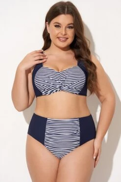 Featured Products 7 Navy Striped Twist-Front Bikini Top