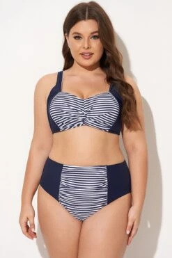 Navy Striped Twist-Front Bikini Top -Bikini Bliss Shop b debk141001 3