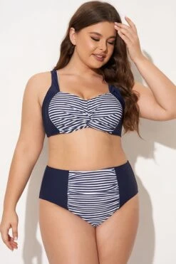 Navy Striped Twist-Front Bikini Top -Bikini Bliss Shop b debk141001 4
