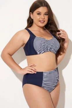 Navy Striped Twist-Front Bikini Top -Bikini Bliss Shop b debk141001 6